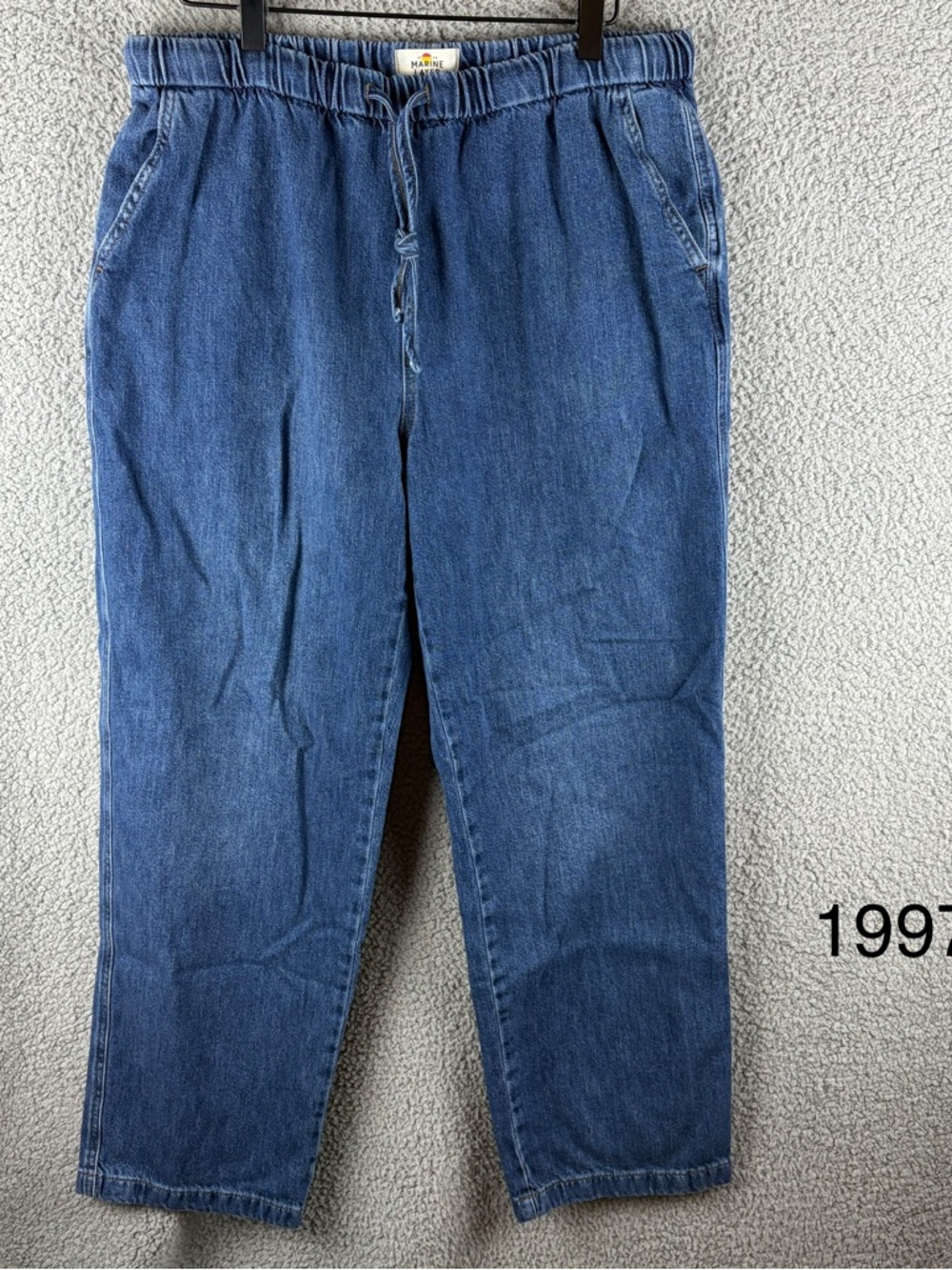 Marine Layer Women’s Relaxed Drawstring Jeans-Blue Cotton Denim Size Large 18679